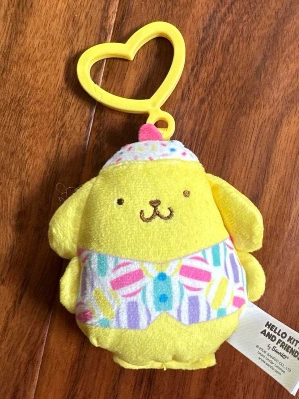 Sanrio Pompompurin Plush Clip - Yellow with Pastel Pattern